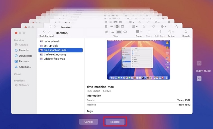 tap restore to retrive file