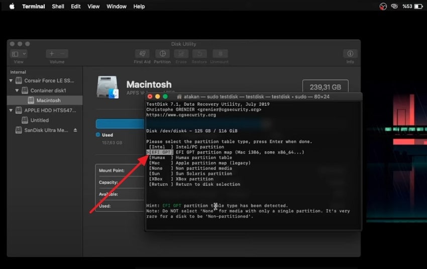 tap efi gpt option
