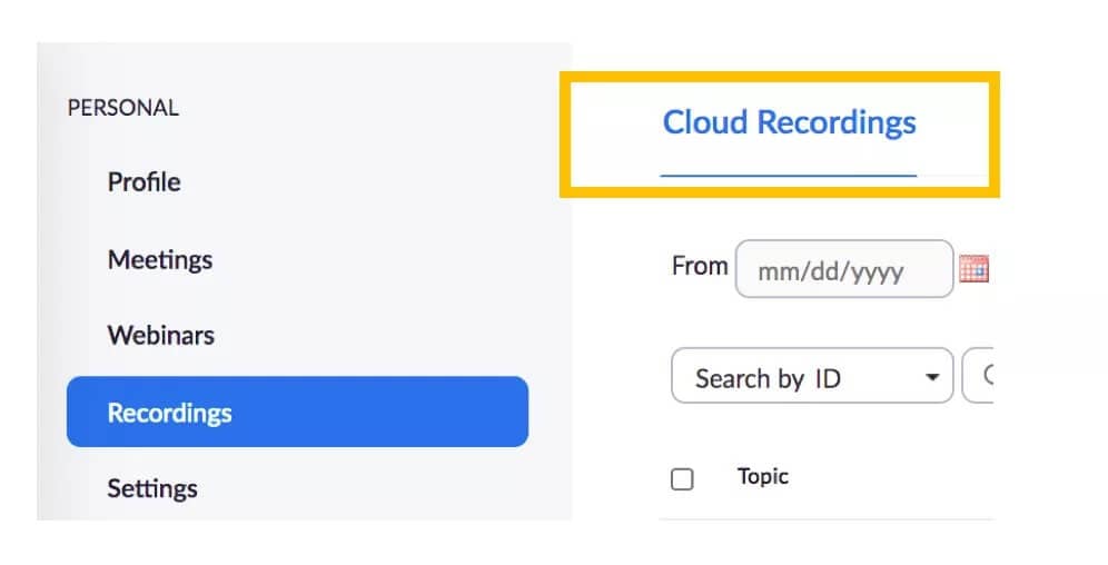 compte de zoom de connexion pour accéder aux enregistrements en nuage