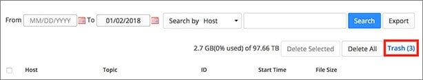 selezionare cestino sotto registrazione cloud