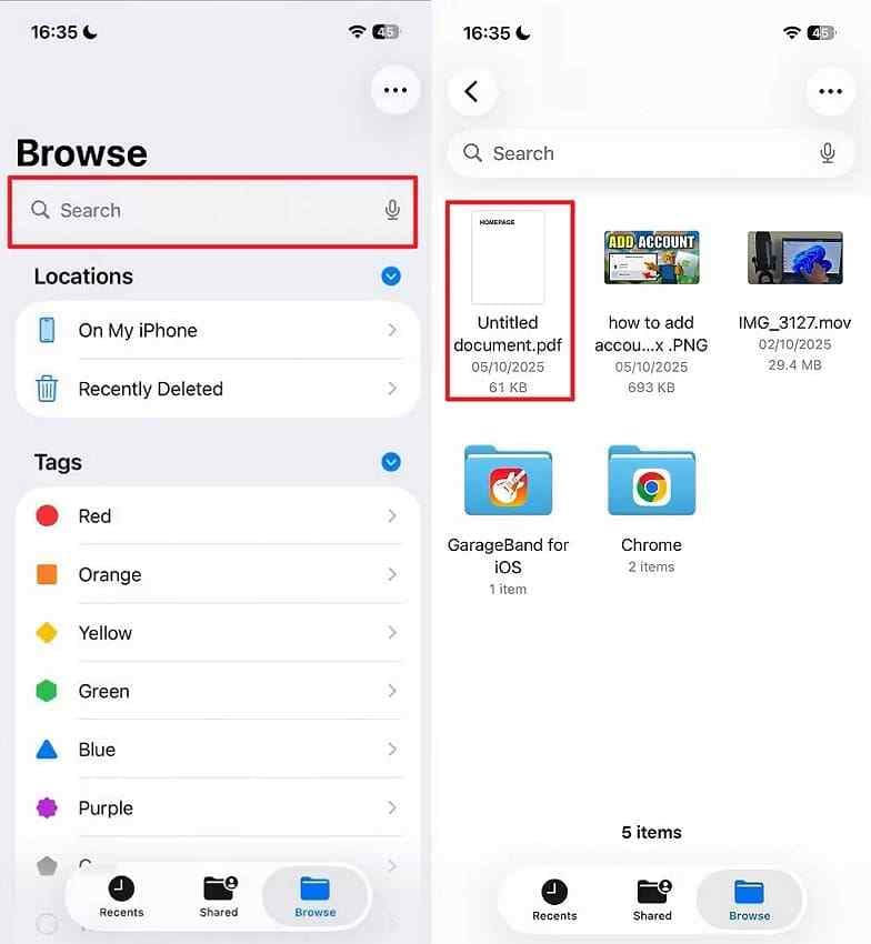 iphone files app pdf search