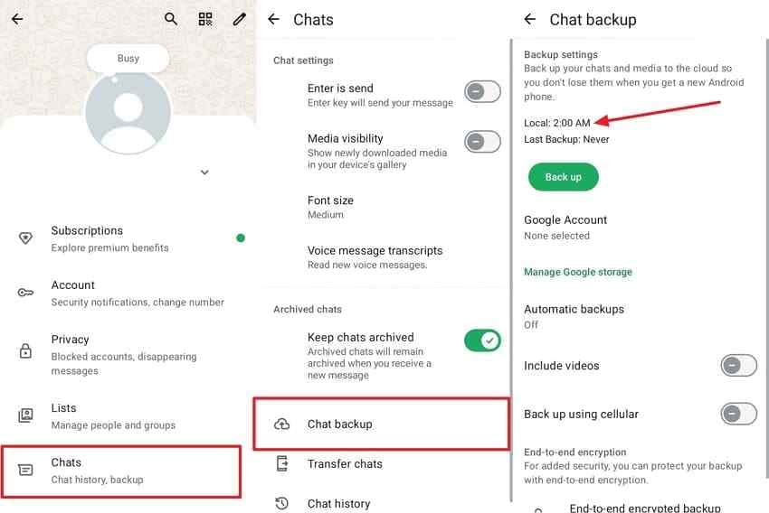 check android whatsapp backup date