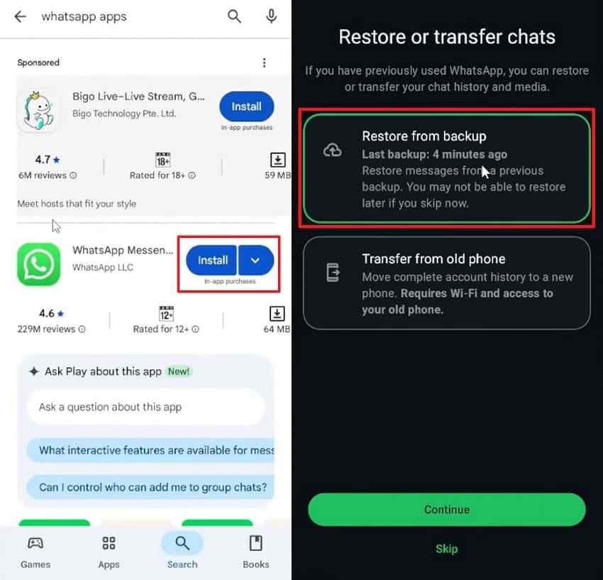 restore whatsapp google account backup