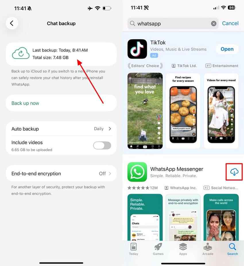 verify iphone whatsapp backup date