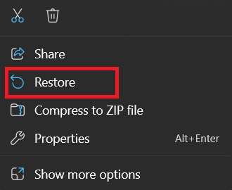 restore from the recycle bin 