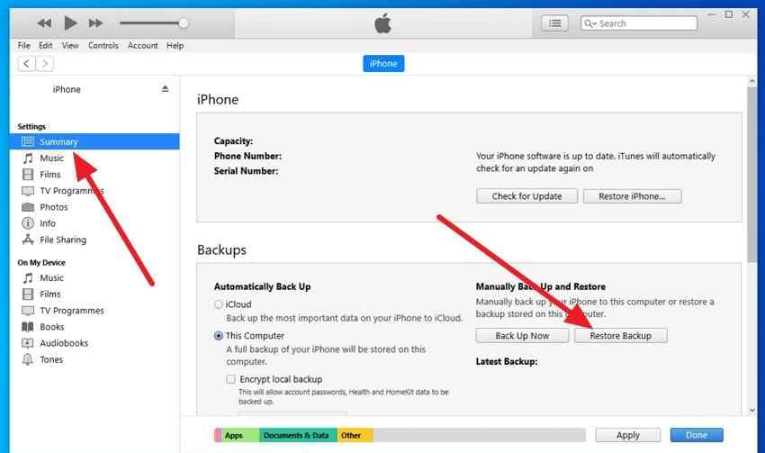 tap restore backup