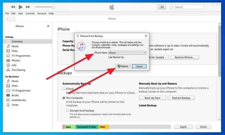 restore itunes backup