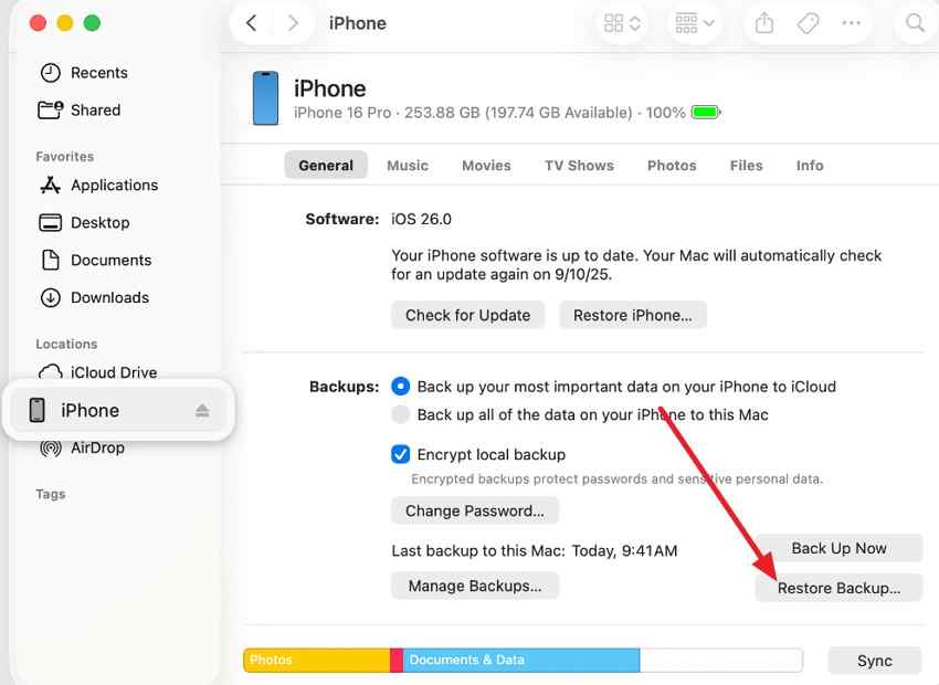 click restore backup