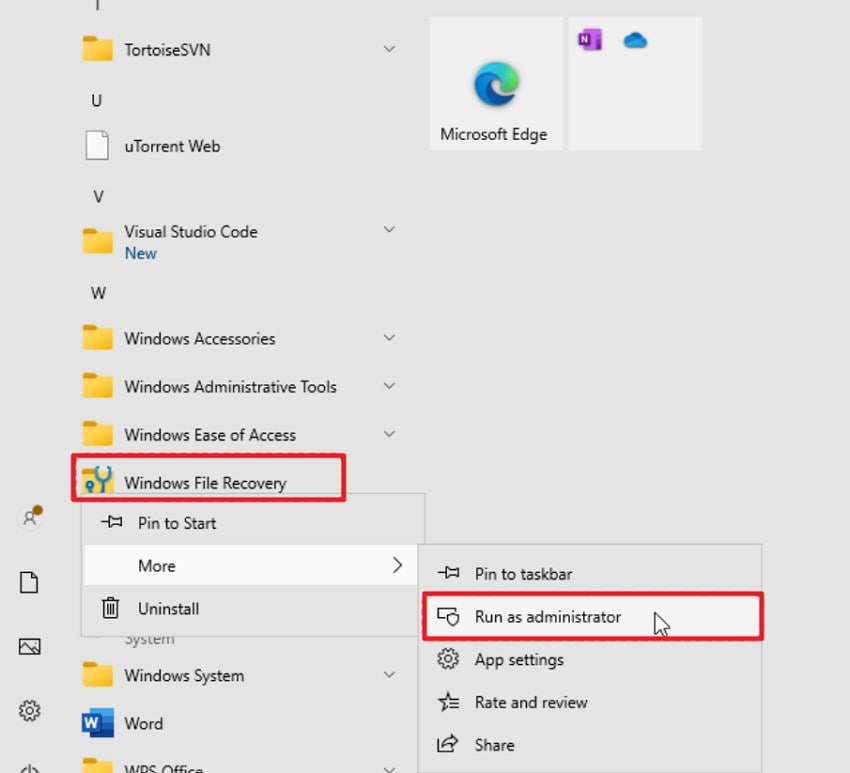 run windows file recovery software administrator