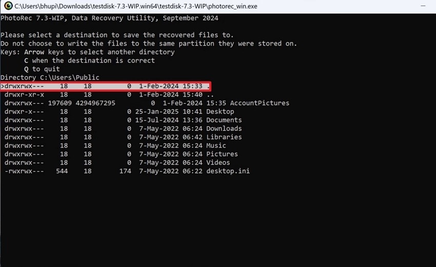 press c key recover data