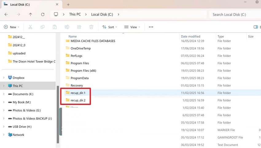 locate recup dir folders
