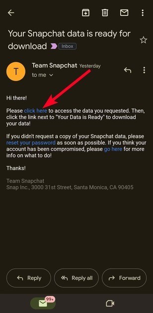 an email from snapchat