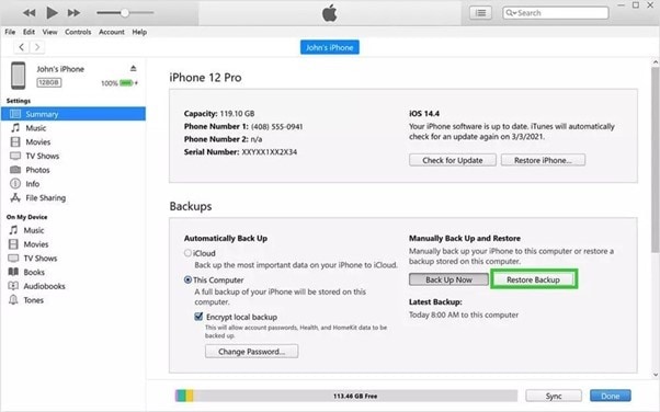 restore snapchat video from itunes backup