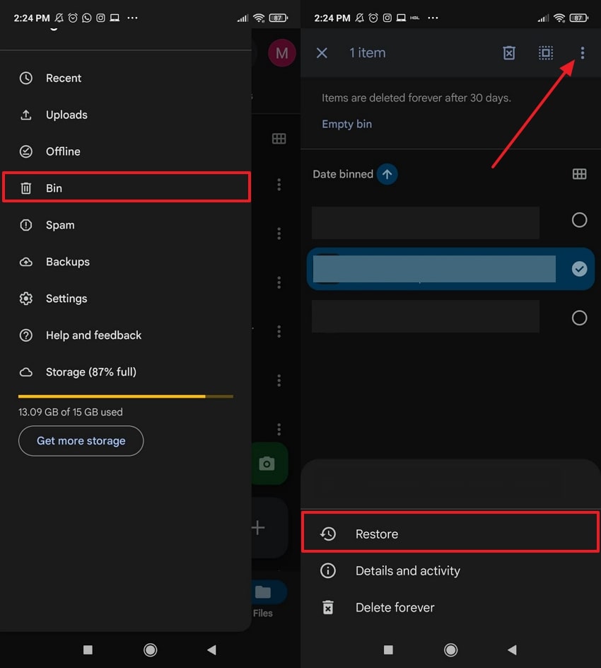 videos restore from google drive