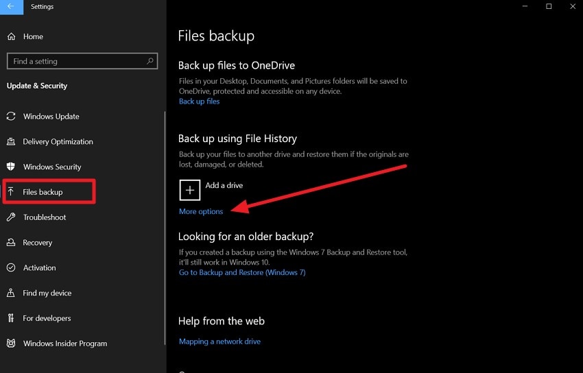 access file history backup
