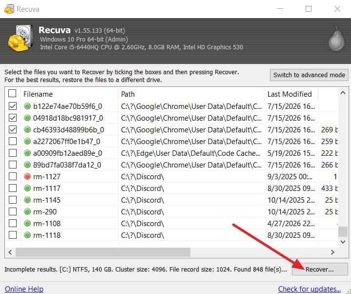recover deleted videos with recuva
