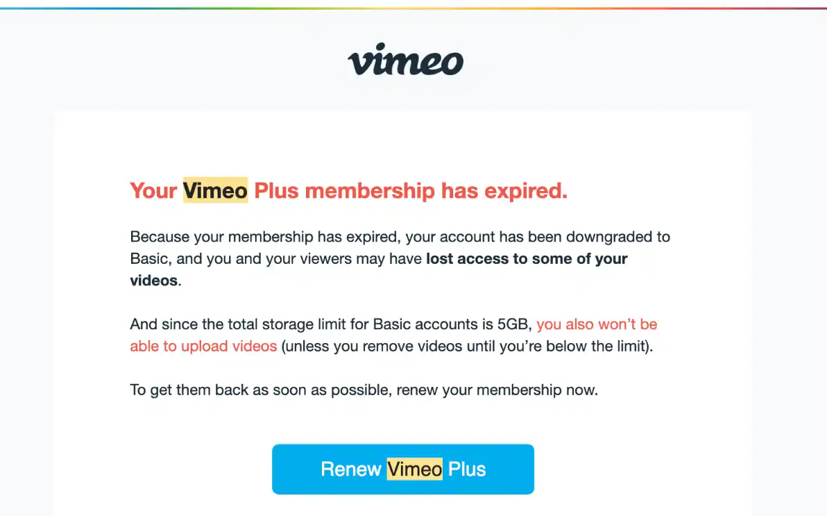 vimeo verwijdert video's