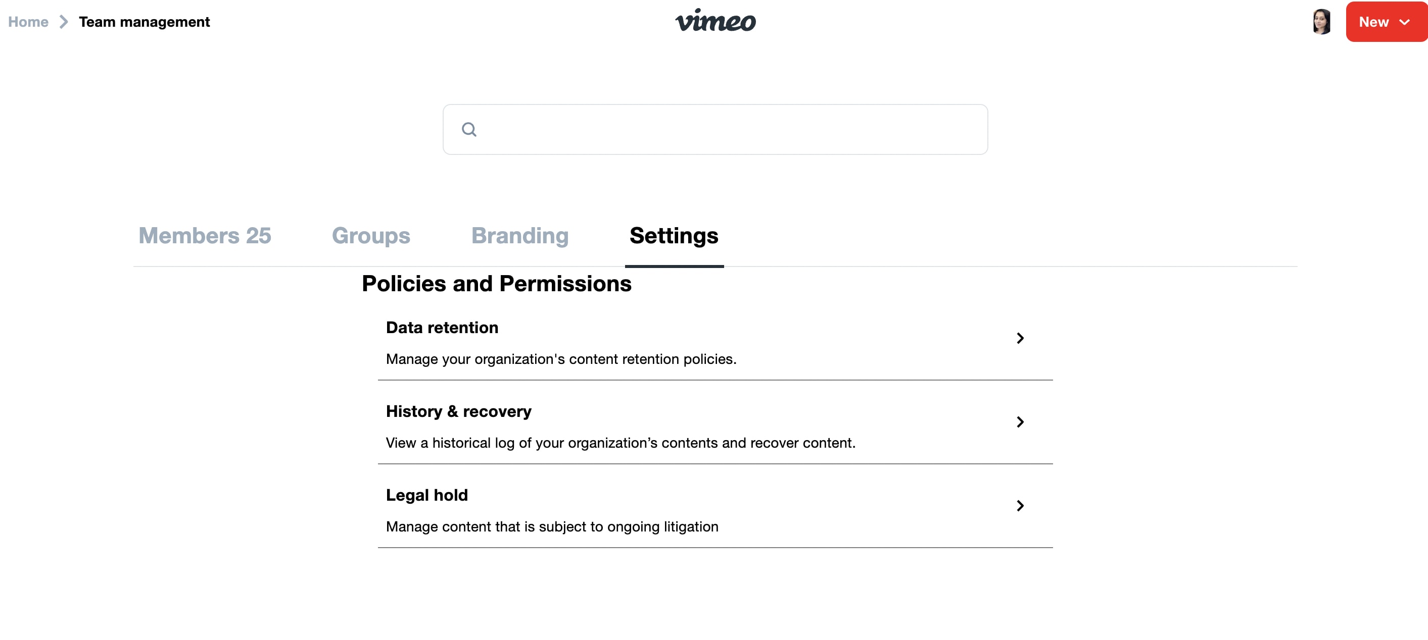 accessing team management settings on vimeo