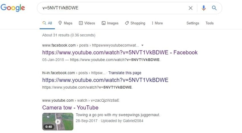 paste youtube video id into google
