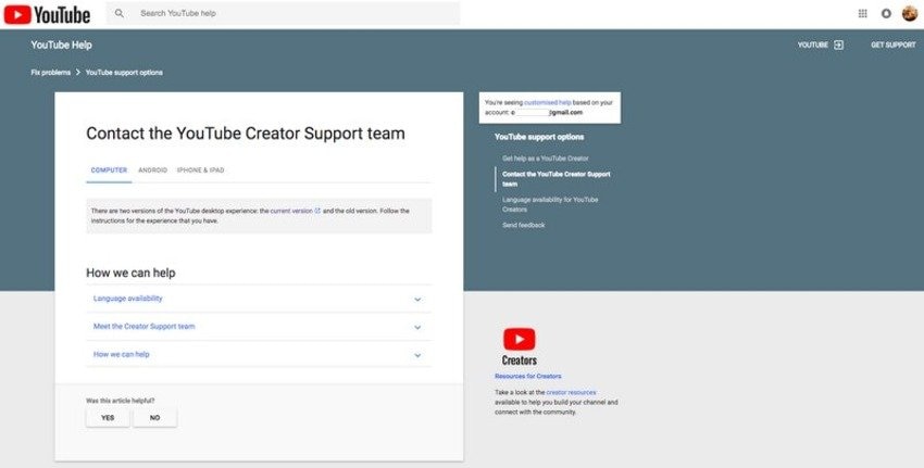 Youtube Creator Unterstützung erhalten