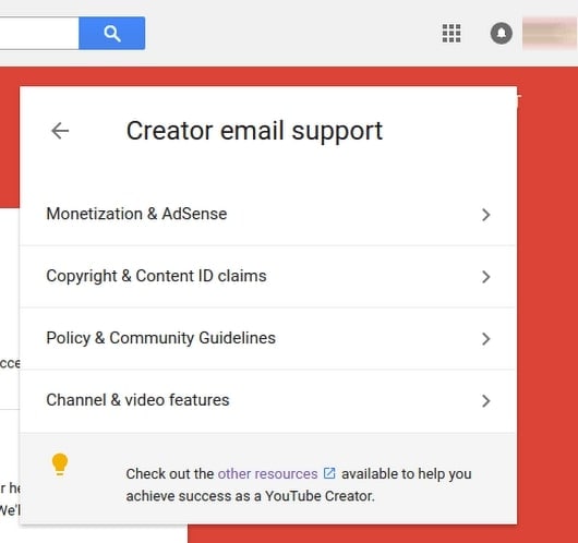 supporto email per i creatori di YouTube