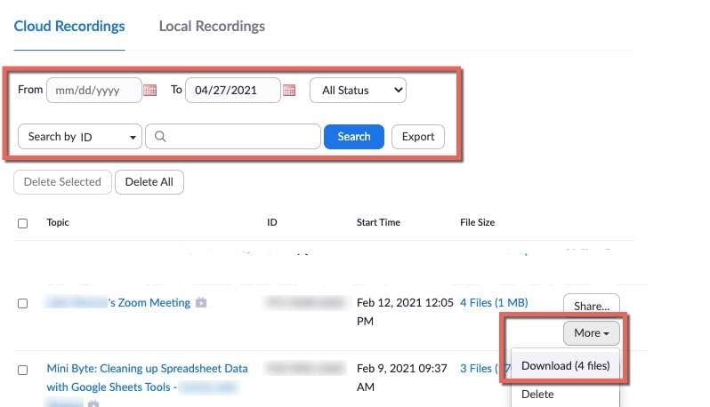download zoom admin cloud recordings