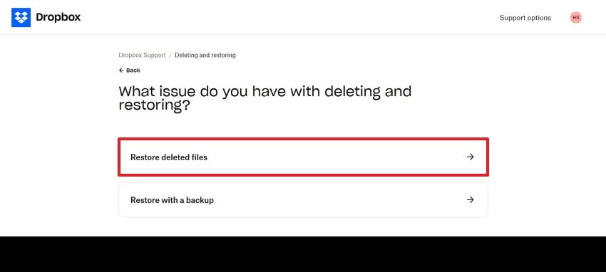 select restore deleted files option