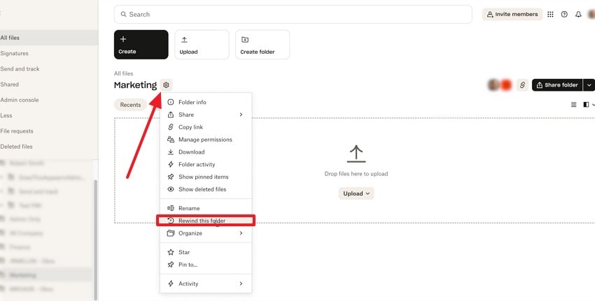 select cogwheel to rewind this folder