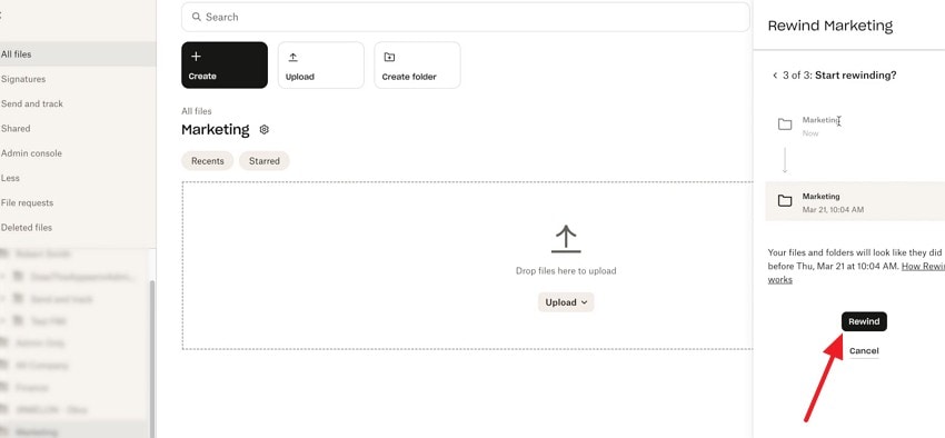 rewind file version dropbox