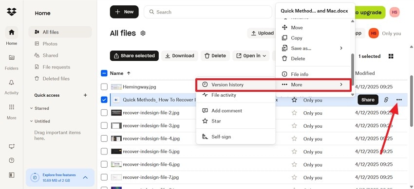 open version history of relevant file
