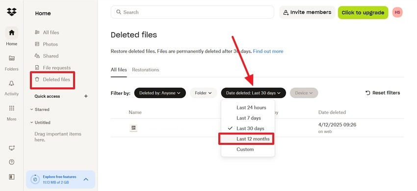 find files in deleted files folder