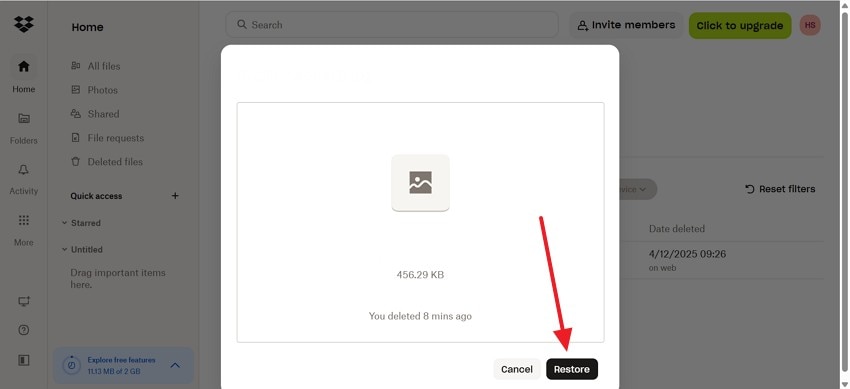 restore deleted files dropbox
