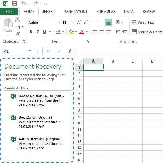 recurso de recuperação automática do Excel 