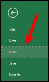 the open tab in excel
