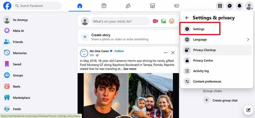 reach facebook account settings