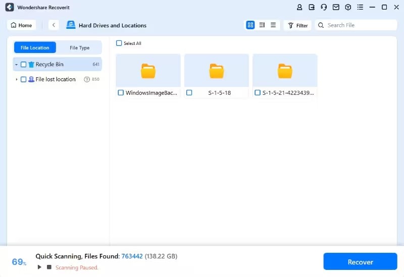 choose files to recover