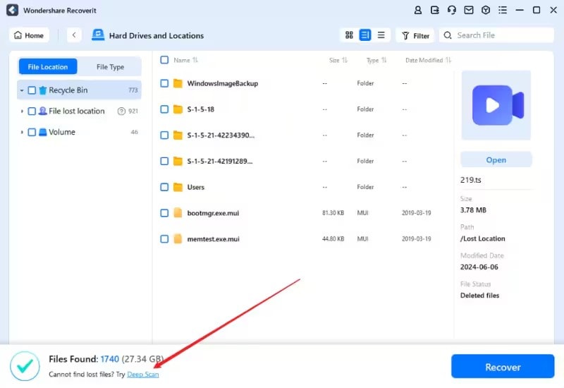 perform deep scan on files