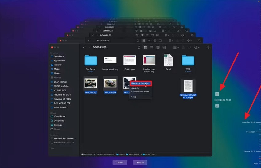 retrieve files click restore button