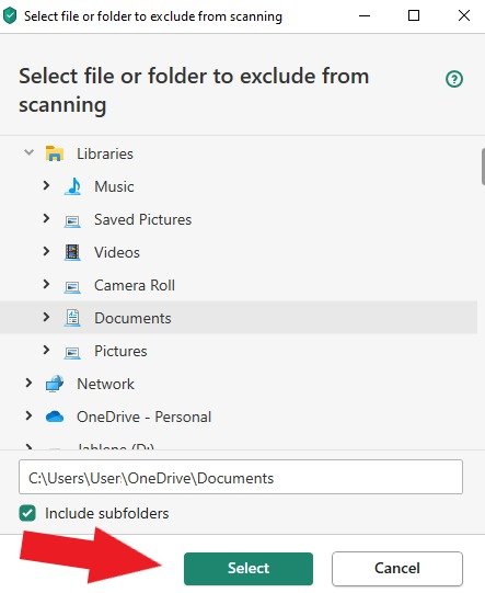 choose files or folders to exclude