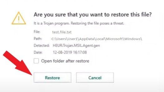 confirm restoring deleted files from quarantine