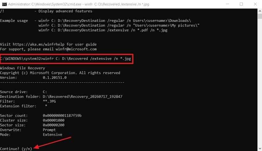 run windows file recovery command
