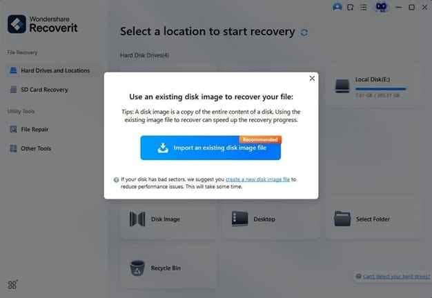 scan disk image recover files