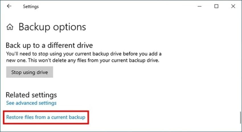 backups do histórico de arquivos do Windows
