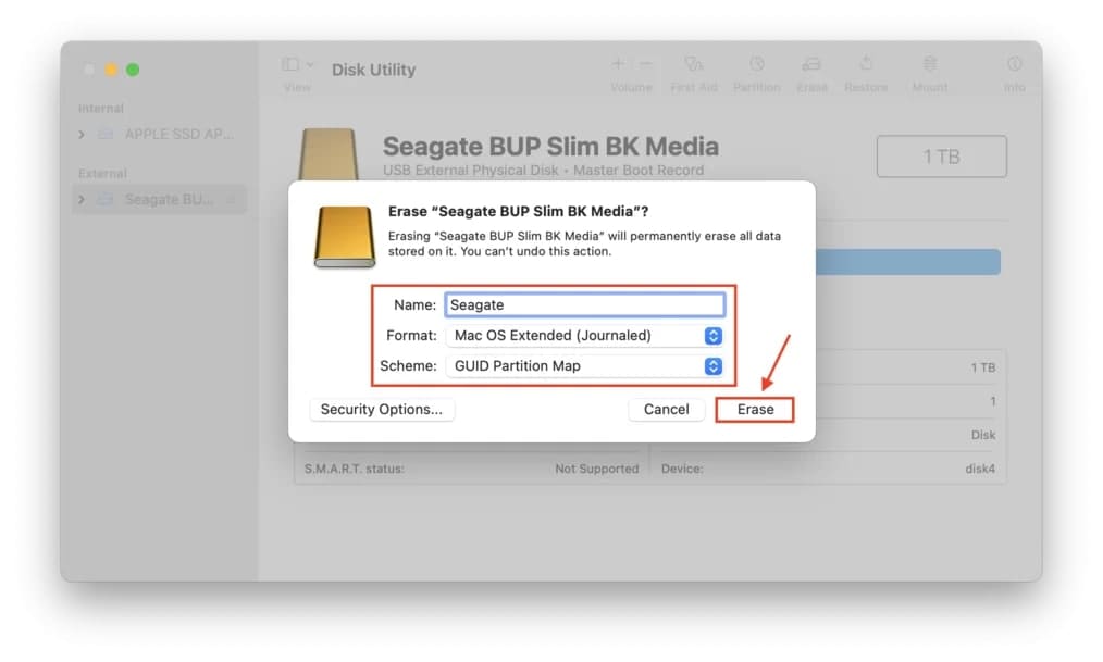 reformat external storage device from disk utility