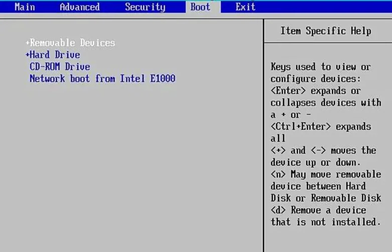 changing bios boot sequence