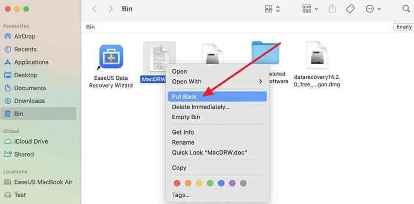 put a deleted mac file back from trash