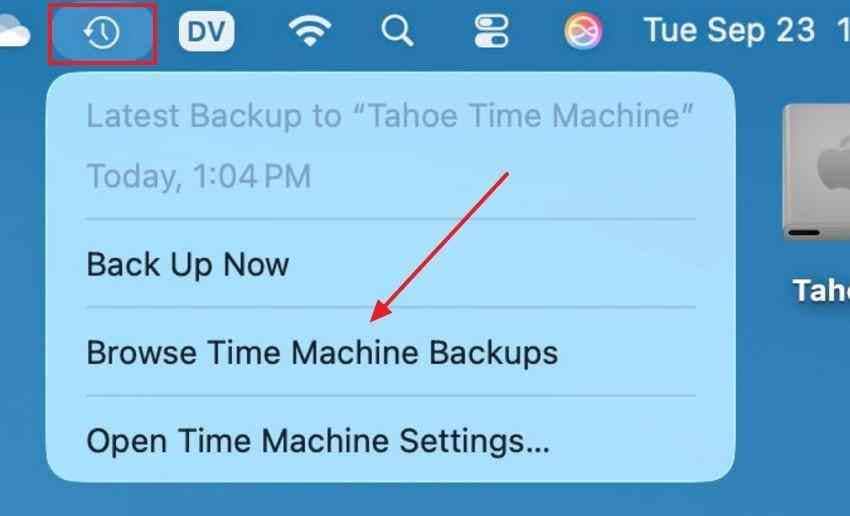 browse time machine backups from the mac menu bar