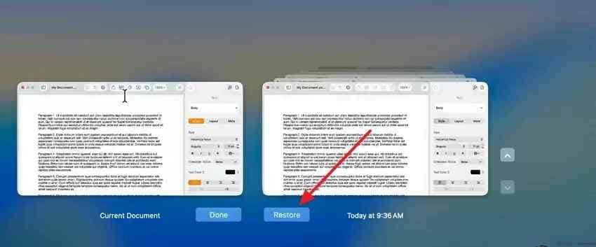 select an earlier document version in pages on mac