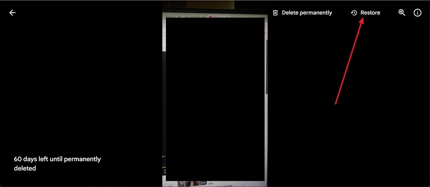 hit restore to retrieve deleted image
