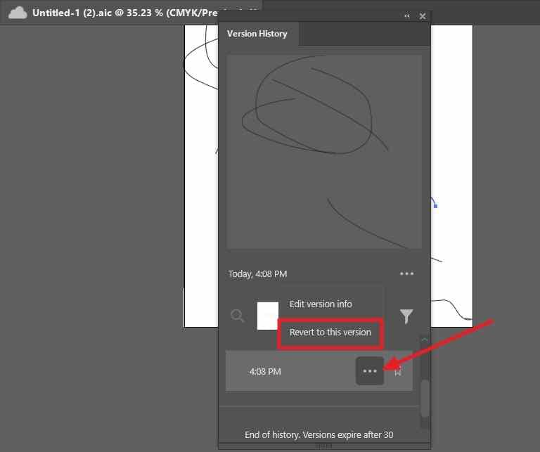revert illustrator cloud document version